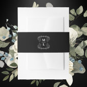 Botanische Crest Zwart & Wit Monogram Huwelijk Uitnodigingen Wikkel