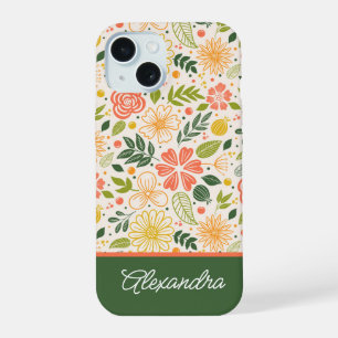 Botanische Cute Bloemmotief Script Naam iPhone 15 Case