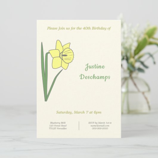 Botanische Daffodil Verjaardag uitnodiging (Staand voorkant)