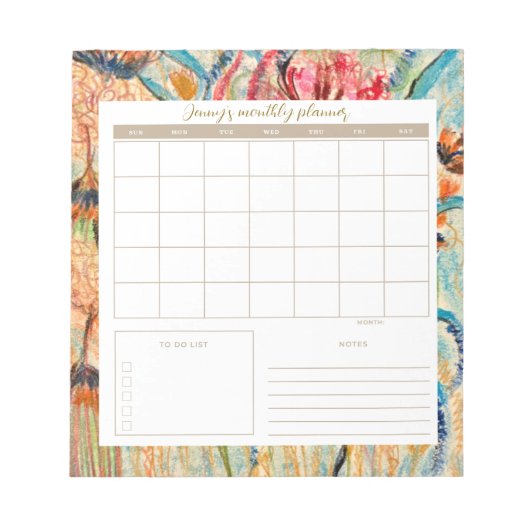 Botanische Dagelijkse Planner Pad met Kalender Notitieblok (Voorkant)