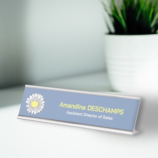 Botanische Daisy Bloem Blauw Bureau Naambordje