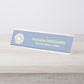 Botanische Daisy Bloem Blauw Bureau Naambordje (Voorkant)