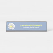 Botanische Daisy Bloem Blauw Bureau Naambordje (Voorkant)