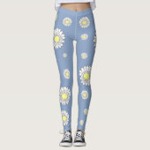 Botanische Daisy Bloem Blauw Leggings (Voorkant)