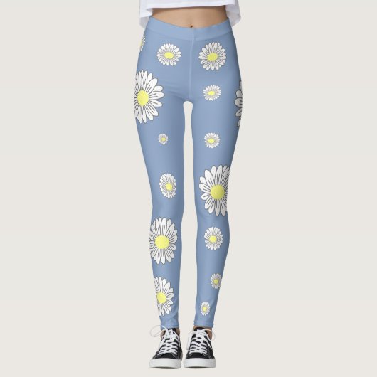 Botanische Daisy Bloem Blauw Leggings (Voorkant)