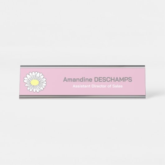 Botanische Daisy Bloem Roze Bureau Naambordje (Voorkant)