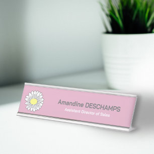 Botanische Daisy Bloem Roze Bureau Naambordje