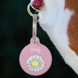 Botanische Daisy Bloem Roze Pet Tag Huisdierpenning
