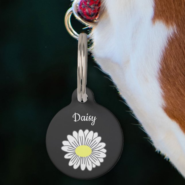 Botanische Daisy Bloem Zwart Huisdier Tag Huisdierpenning (Daisy Flower Black Pet Tag)