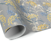 Botanische Daisy Bloemen Geel & Navy Blauw Bruilof Cadeaupapier (Rol Hoek)