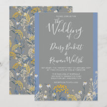 Botanische Daisy Bloemen Geel & Navy Blauw Bruilof