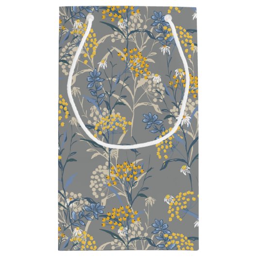 Botanische Daisy Bloemen Geel & Navy Blauw Bruilof Klein Cadeauzakje (Achterkant)