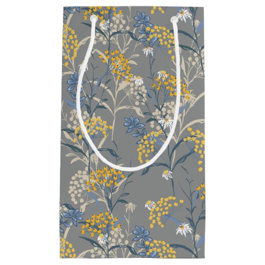 Botanische Daisy Bloemen Geel & Navy Blauw Bruilof Klein Cadeauzakje (Voorkant)