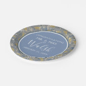 Botanische Daisy Bloemen Geel & Navy Blauw Bruilof Papieren Bordje (Gekanteld)