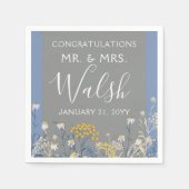 Botanische Daisy Bloemen Geel & Navy Blauw Bruilof Servet (Voorkant)