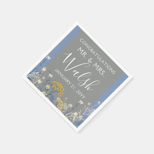 Botanische Daisy Bloemen Geel & Navy Blauw Bruilof Servet (Hoek)