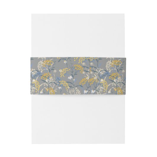 Botanische Daisy Bloemen Geel & Navy Blauw Bruilof Uitnodigingen Wikkel (Achterkant Voorbeeld)