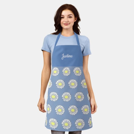 Botanische Daisy Flower Pattern Blauw Schort (Gedragen)
