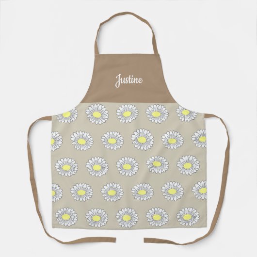Botanische Daisy Flower Pattern Bruin Schort (Voorkant)