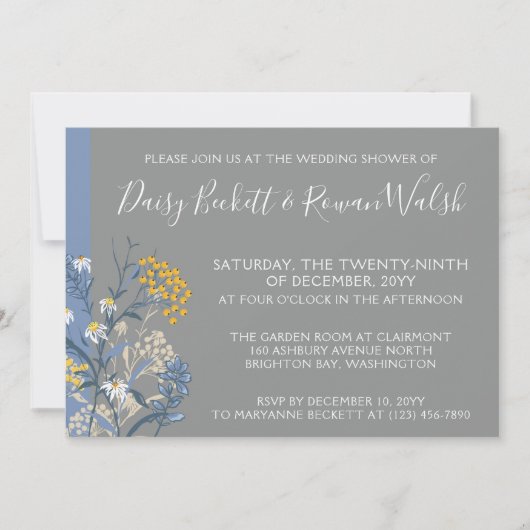 Botanische Daisy Geel & Navy Bruiloft Douche Kaart (Voorkant)