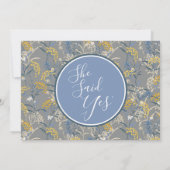 Botanische Daisy Geel & Navy Verlovingsfeest Kaart (Achterkant)