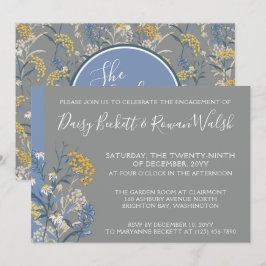 Botanische Daisy Geel & Navy Verlovingsfeest Kaart