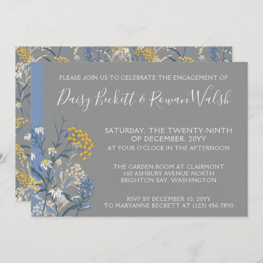 Botanische Daisy Geel & Navy Verlovingsfeest Kaart (Voorkant / Achterkant)