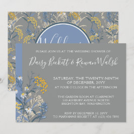 Botanische Daisy Gele & Marineblauwe Trouw Bruilof Kaart