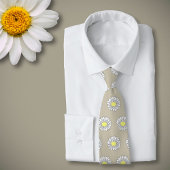 Botanische Daisy Pastel Bloem Bruin Stropdas