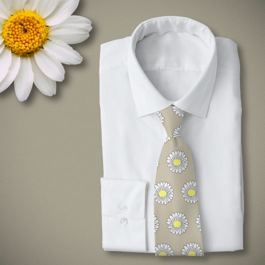 Botanische Daisy Pastel Bloem Bruin Stropdas