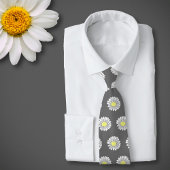 Botanische Daisy Pastel Bloem Grijs Stropdas