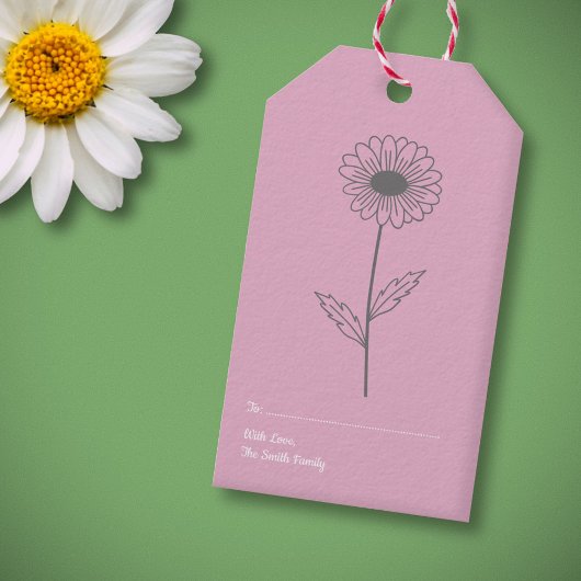 Botanische Daisy Pastel Bloem Roze Cadeaulabel