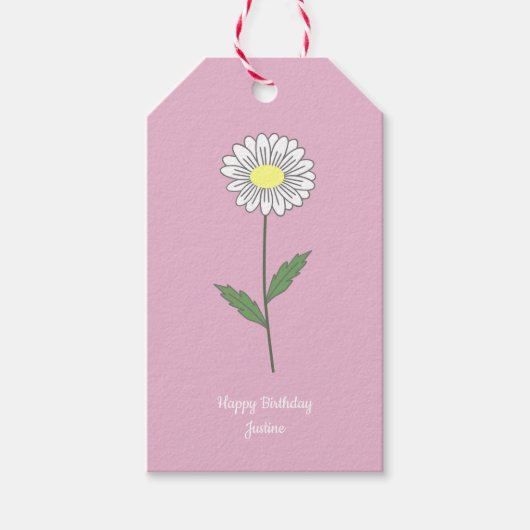 Botanische Daisy Pastel Bloem Roze Cadeaulabel (Voorkant)