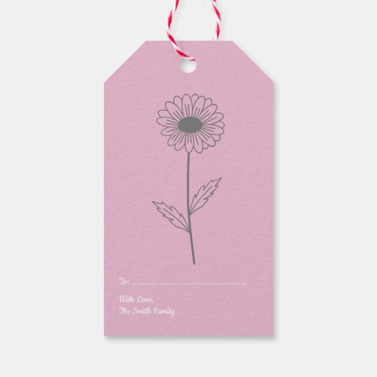 Botanische Daisy Pastel Bloem Roze Cadeaulabel (Achterkant)