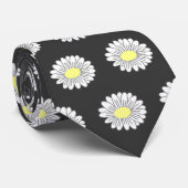 Botanische Daisy Pastel Bloem Zwart Stropdas (Opgerold)