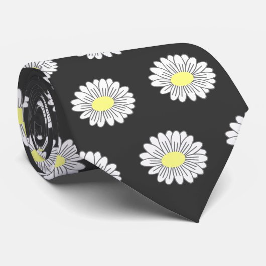 Botanische Daisy Pastel Bloem Zwart Stropdas (Opgerold)