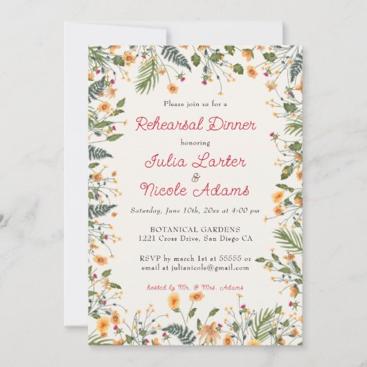 Botanische Daisy Peony Flowers repetitie diner Kaart (Voorkant)