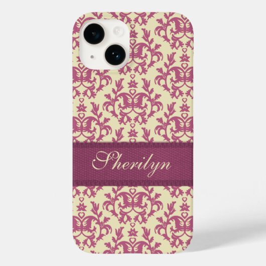 Botanische damast roze pruim eigen naam Case-Mate iPhone case (Achterkant)