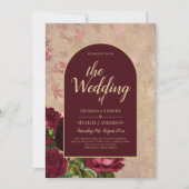  Botanische Deep Red Roses Weddenschap Gold Text Kaart (Voorkant)