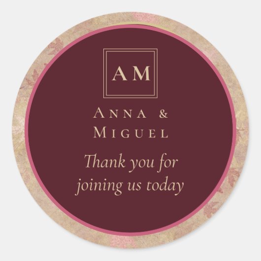 Botanische Deep Red Roses Weddenschap Gold Text Ronde Sticker (Voorkant)