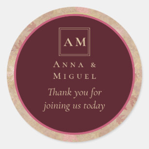 Botanische Deep Red Roses Weddenschap Gold Text Ronde Sticker
