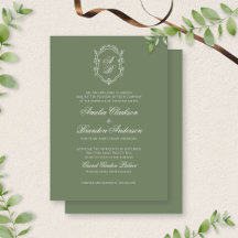 Botanische Deep Sage Green Monogram Crest Wedding