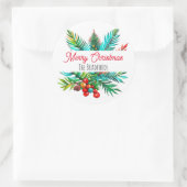 Botanische dennen Vrolijk Kerstfeest gepersonalise Ronde Sticker (Tas)