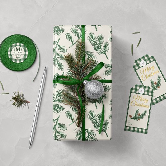 Botanische Dennenappel Kerstmis Cadeaupapier