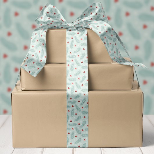 Botanische dennennaalden en bessen Kerstmis Satijnen Lint