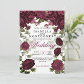 Botanische diepwijn - Floral Wedding Kaart (Staand voorkant)