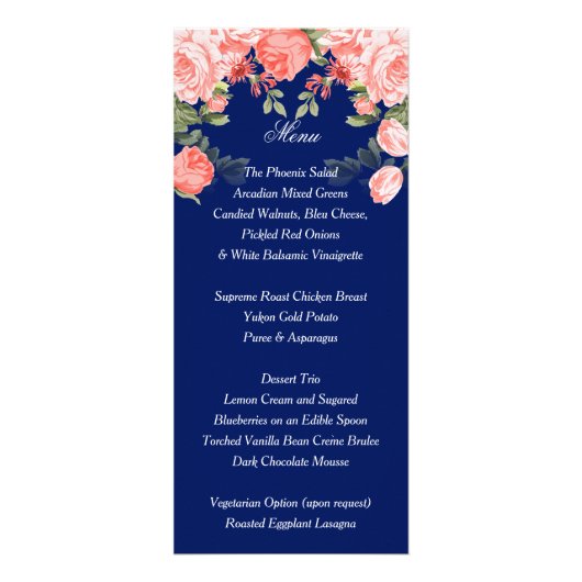 Botanische donkerblauw en koraalventilator - Menu (Voorkant)