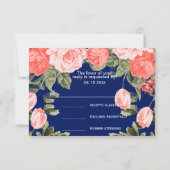 Botanische donkerblauwe en koraalbloem - RSVP (Achterkant)