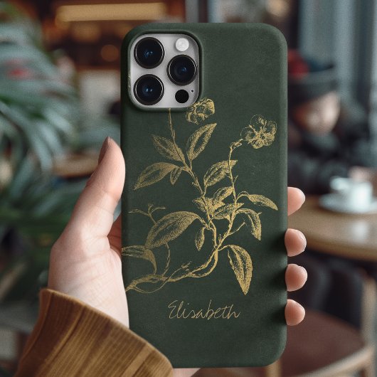 Botanische  donkergroen gouden naam Case-Mate iPhone case