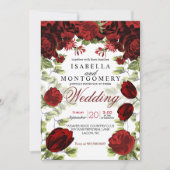 Botanische donkerrode bloemen bruiloft kaart (Voorkant)
